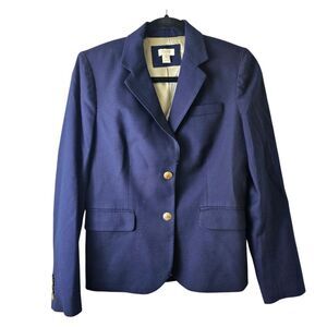 J.Crew Schoolboy Blazer Women 4 Navy Blue Wool Gold Crest Button Preppy 28639